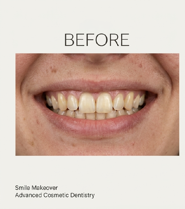 Before smile makeover at Saraswati Dental Clinic — stained teeth before cosmetic treatment